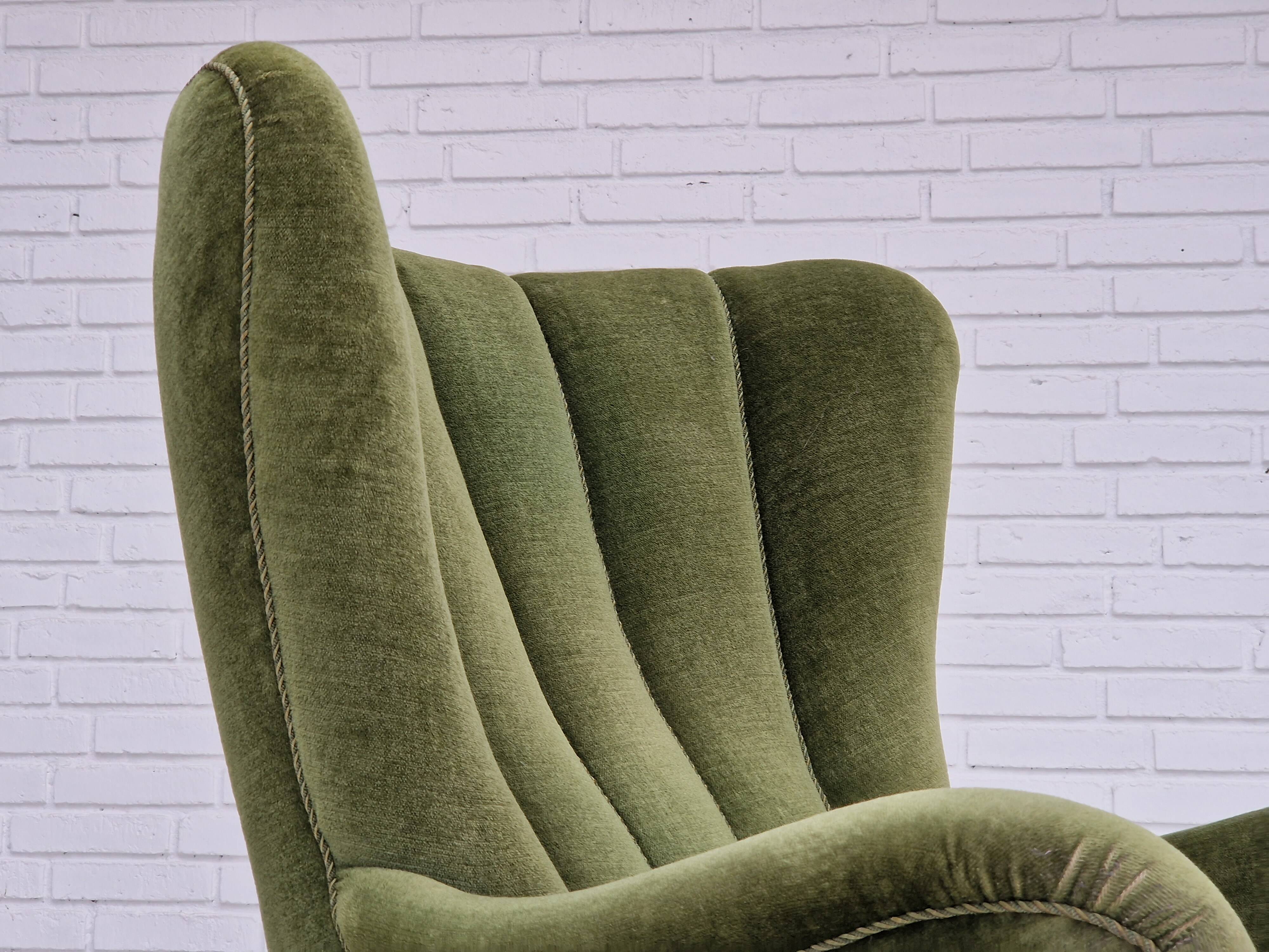 1960s, danish design, velour relax chair with footstool, original condition.