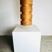 Large Cylindrical Pine Veneer Table Lamp By Hans-Agne Jakobsson For Ab Ellysett, Sweden 1960S