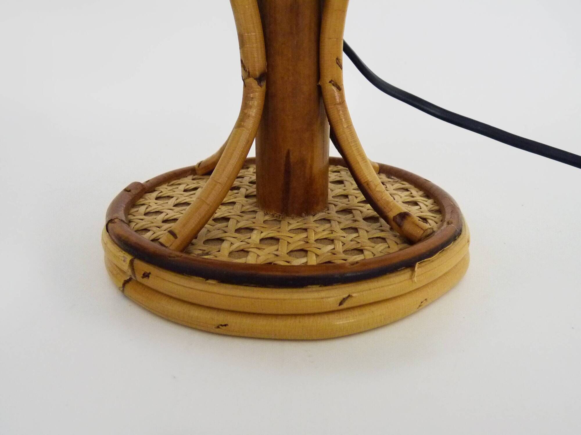 Pair of bamboo rattan caned lamps. Italy 1950s 1960s.