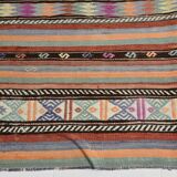6x8 Ethnic Striped Green & Orange Kilim Rug, 176x230Cm