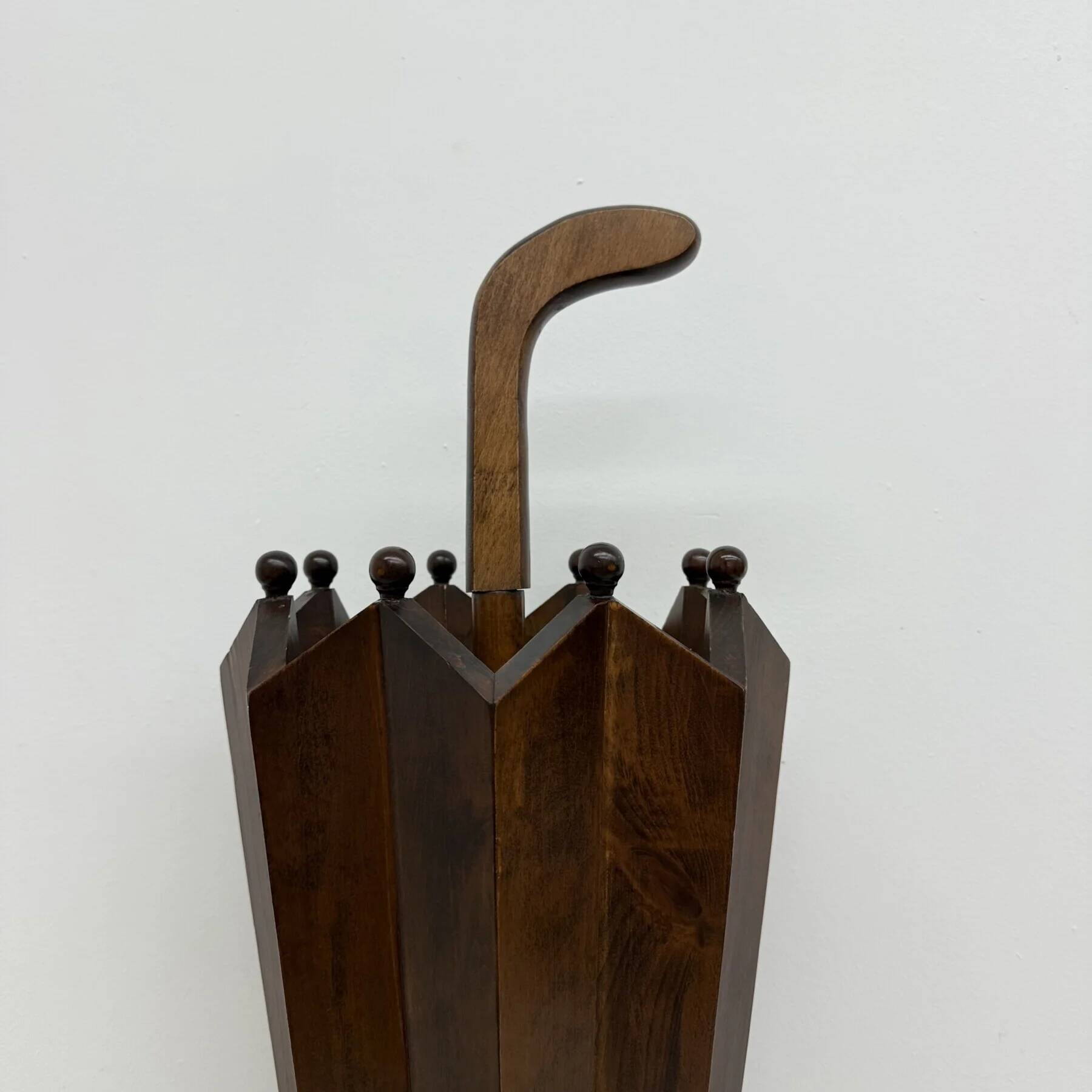 Art Deco chestnut wooden umbrella stand, France 1930s