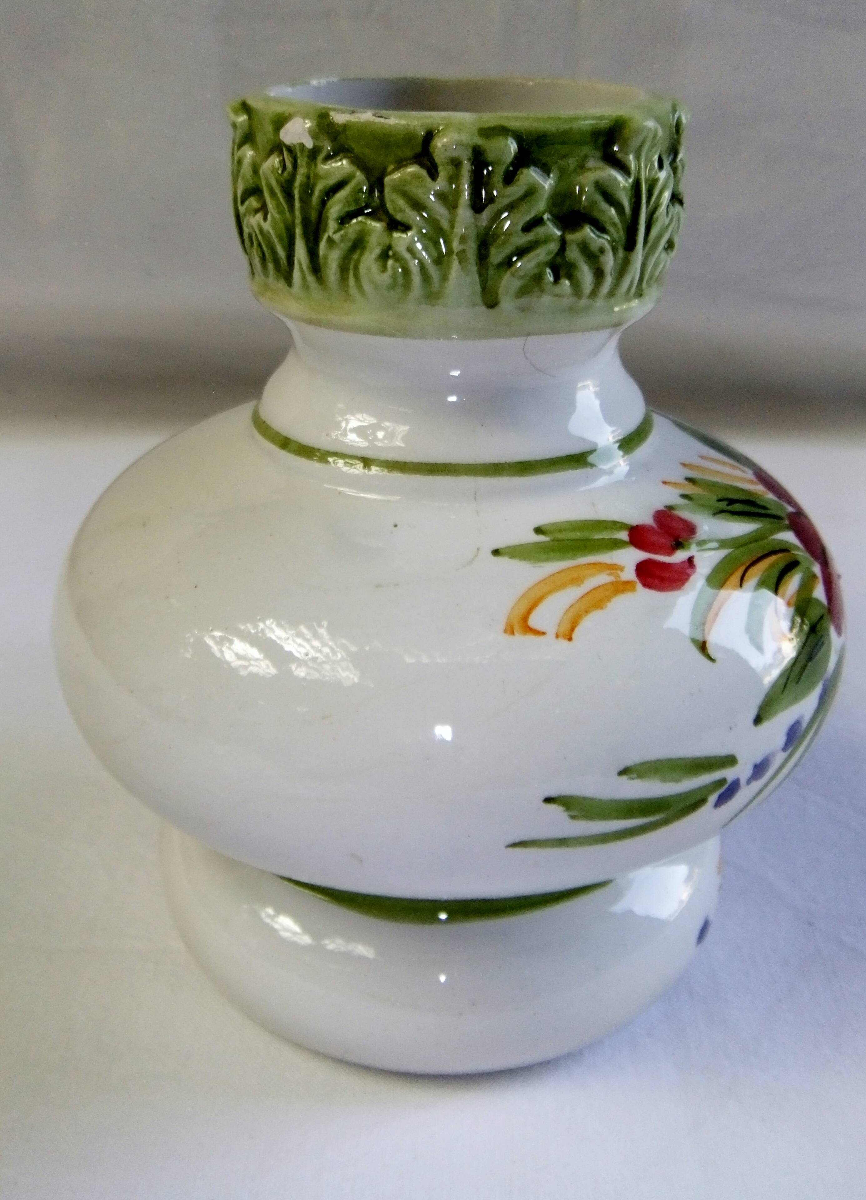 Vintage ceramic slip vase V Bassano pitcher decorated with porcelain flowers