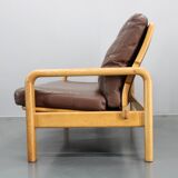1970s L. Olsen & Søn Oak and Leather 2-Seater Sofa, Denmark