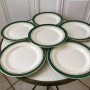 set of 6 flat plates Digoin Sarreguemines model "Martine" green and golden 50s