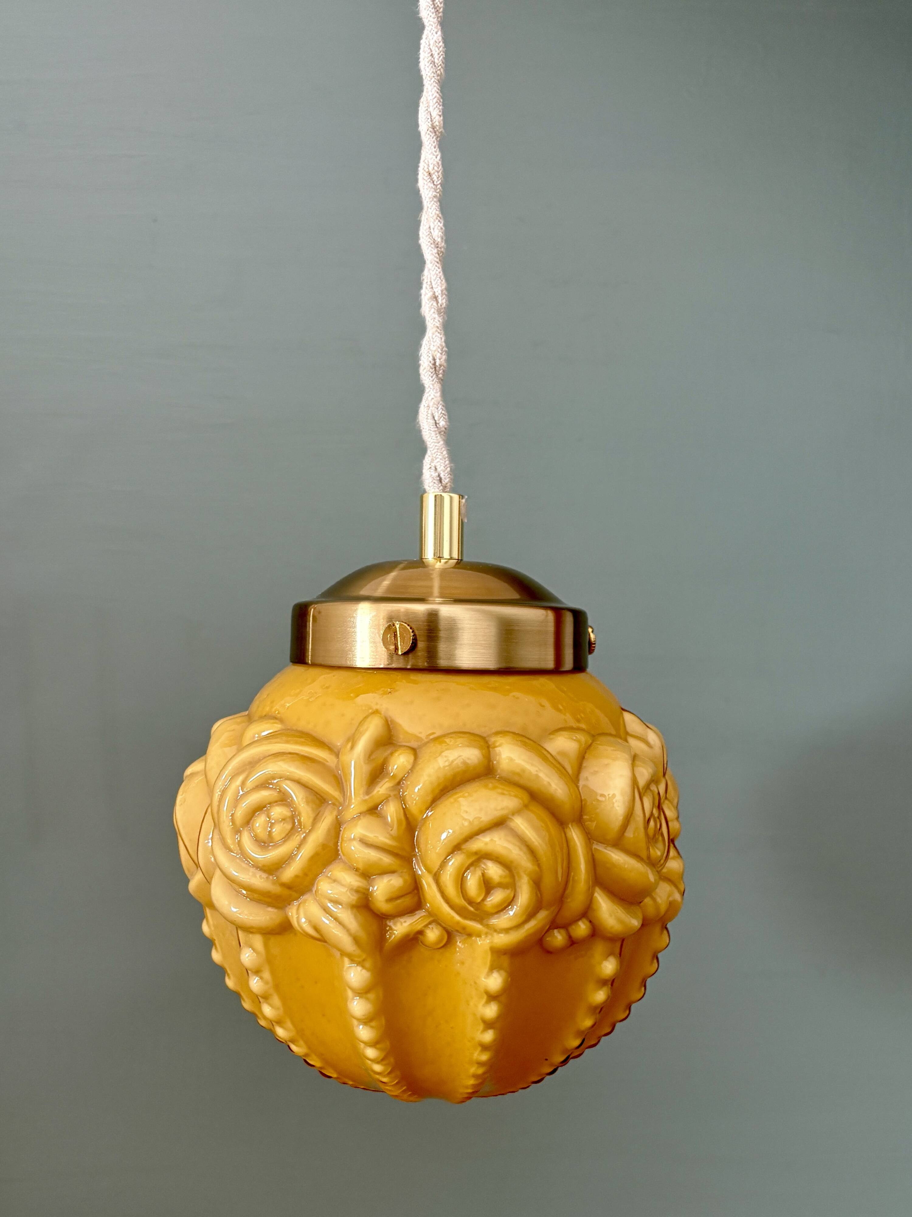 Vintage art deco globe pendant light in ochre opaline
