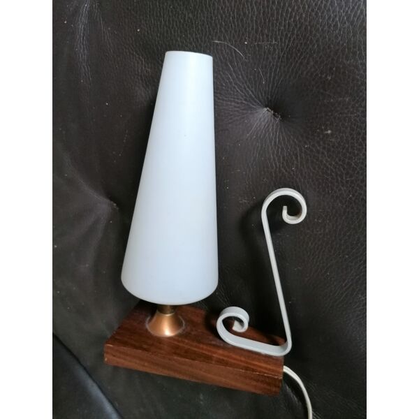 Lampe veilleuse vintage design scandinave teck bois tulipe opaline vintage  50 60 | Selency