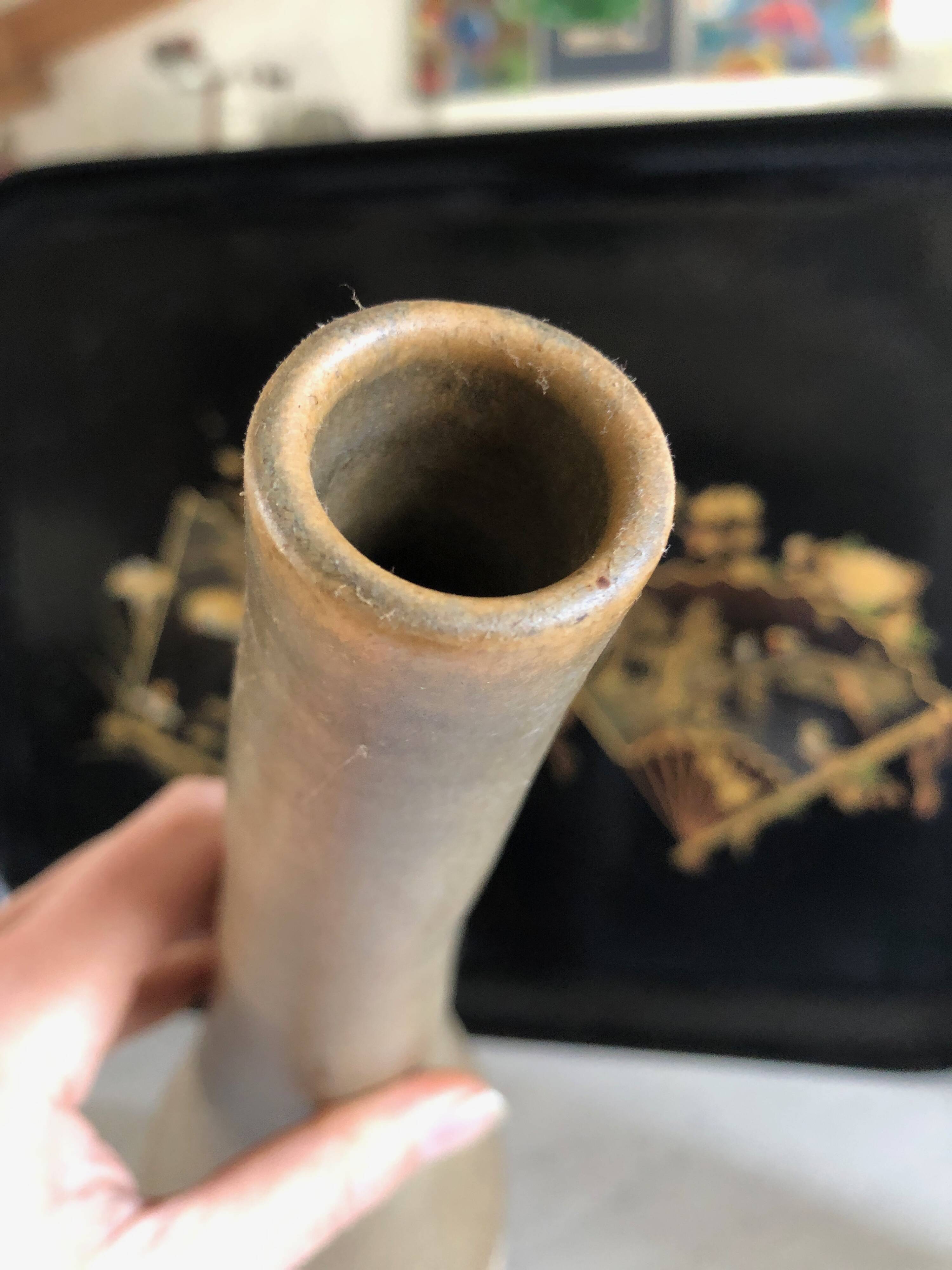 Soliflore Long Neck Vase in striped ceramic in the style of Bruno Gambone c1970