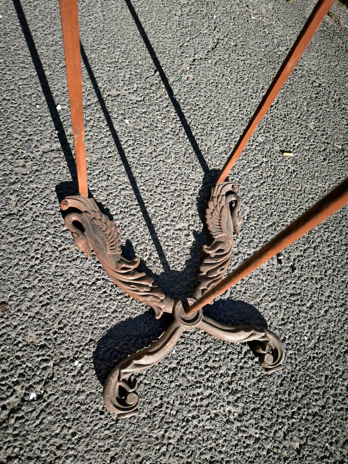 Cast iron and marble swan-neck coffee table