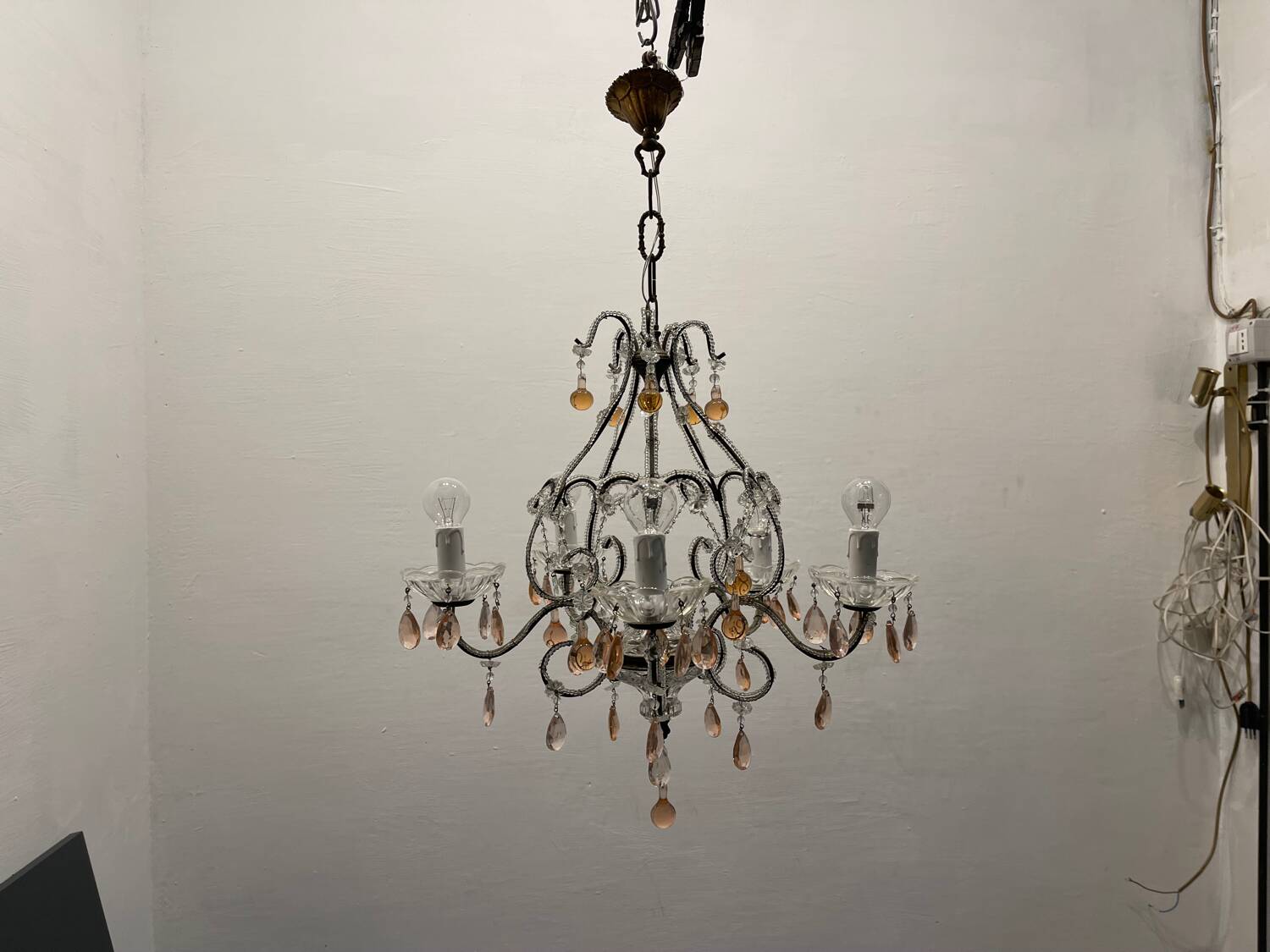 Pink Murano Glass Crystal Beaded Chandelier 1960’s