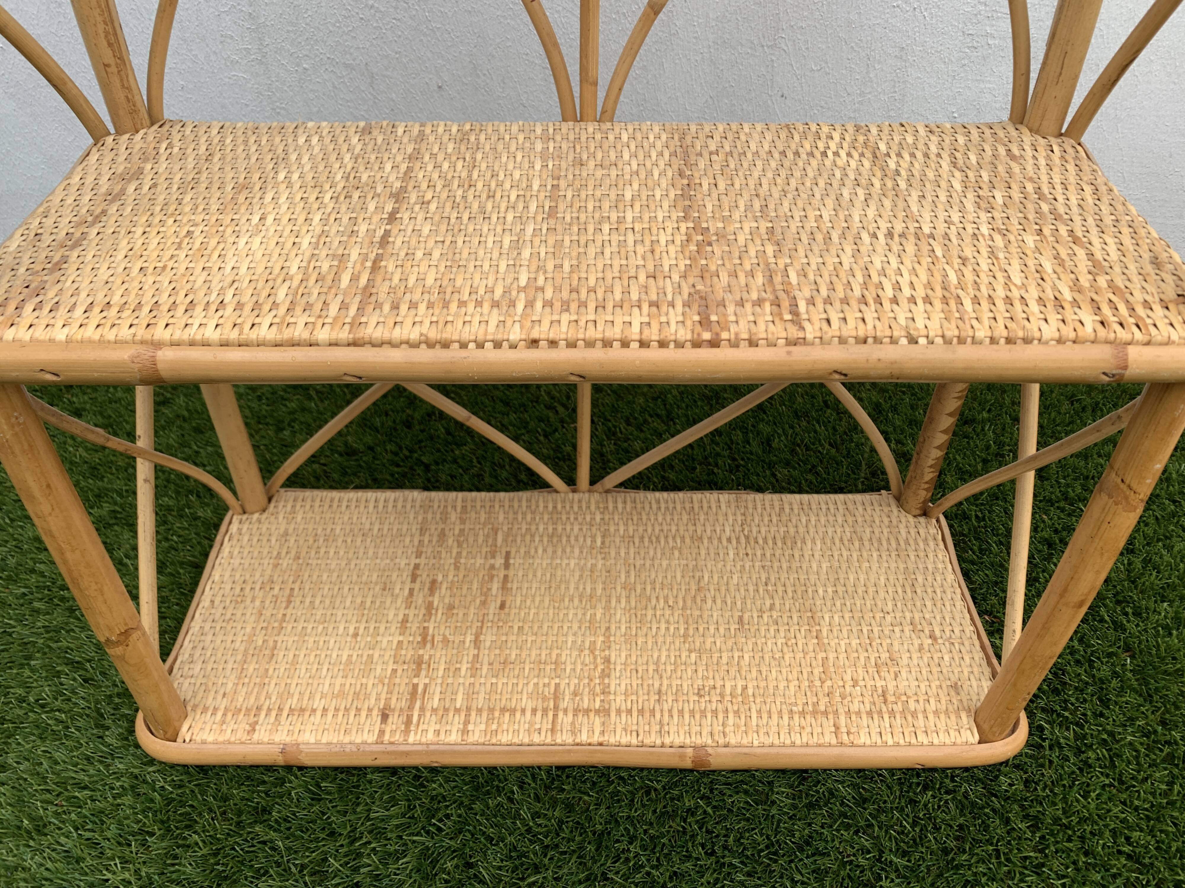 Pair of rattan and bamboo shelves or wall-bookcases, 1970