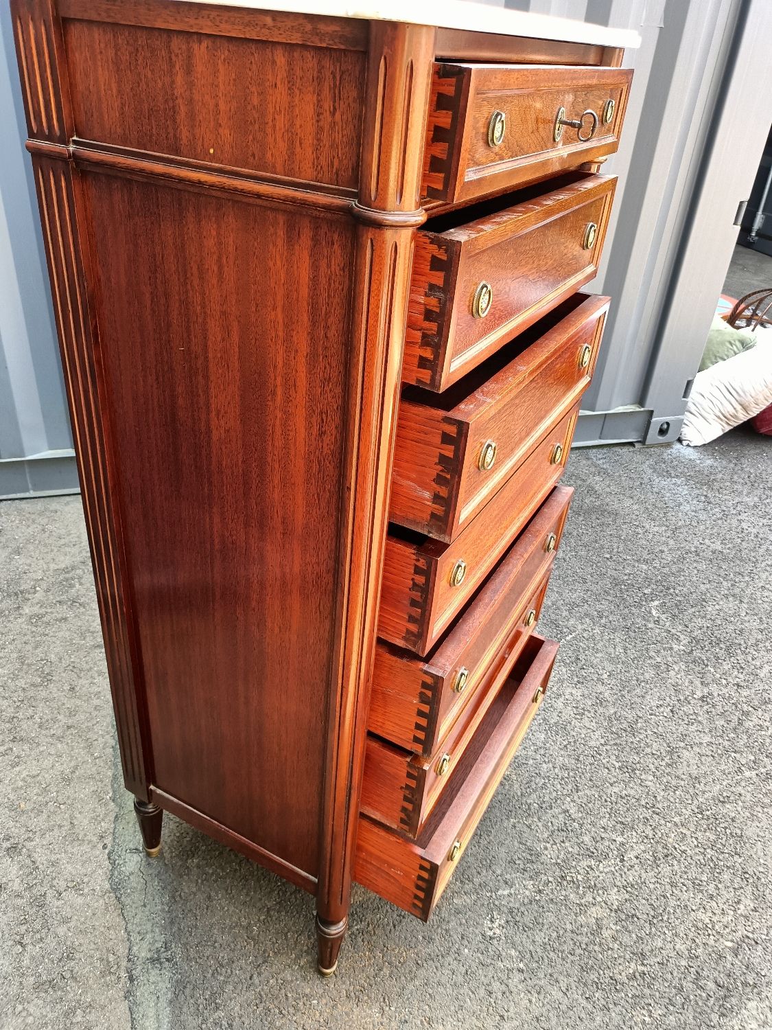 Louis XVI marble top chest of drawers