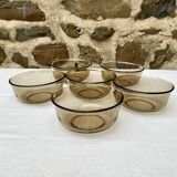 Set of 6 amber/smoked Arcopal ramekins
