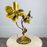 Lampe fleurs laiton doré années 70