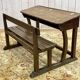 Early 20th-century oak school desk with porcelain inkwells