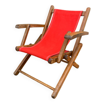 Chaise pliante pour enfant vintage bois et tissu
