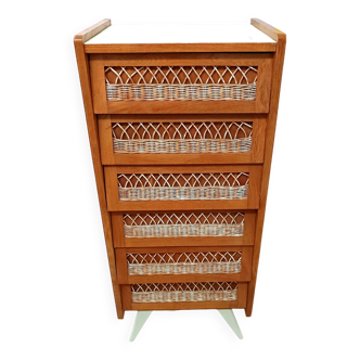 Chiffonier bois rotin vintage