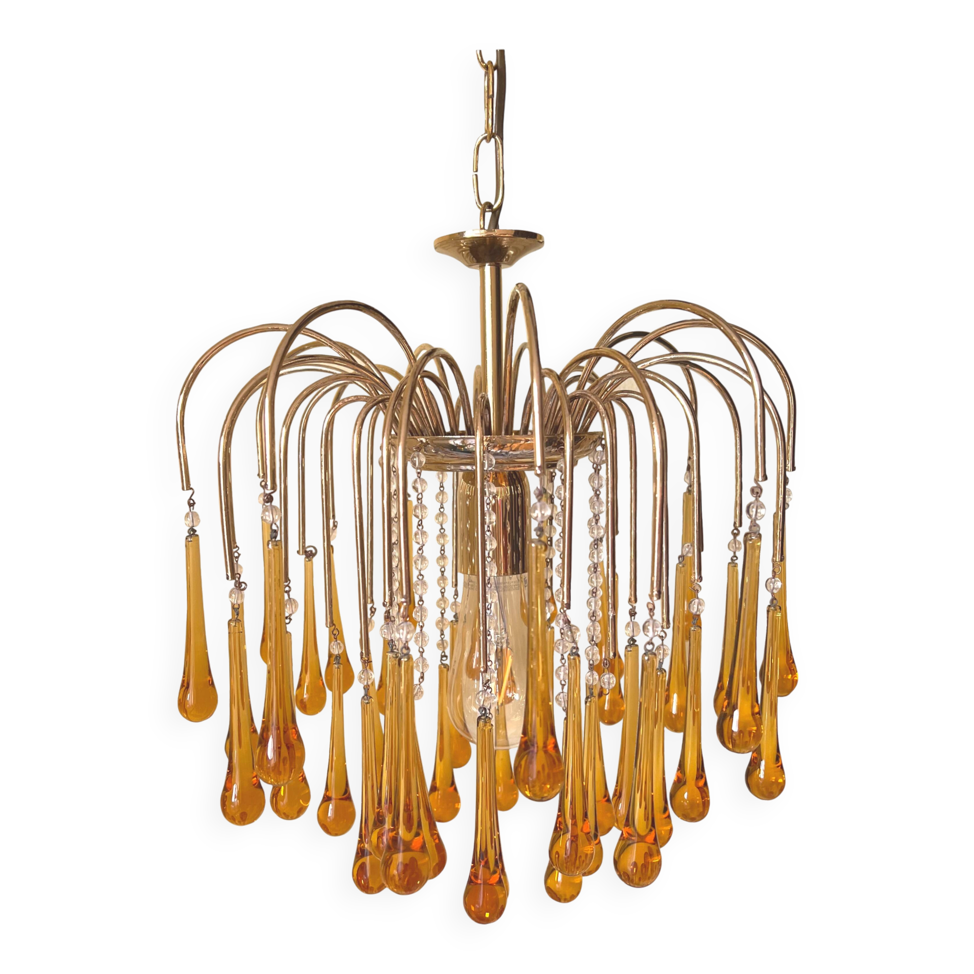 Vintage Murano Amber Glass Teardrop Chandelier - 1960-70s