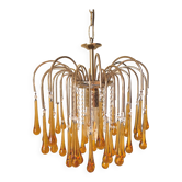 Vintage Murano Amber Glass Teardrop Chandelier - 1960-70s