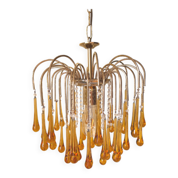 Vintage Murano Amber Glass Teardrop Chandelier - 1960-70s