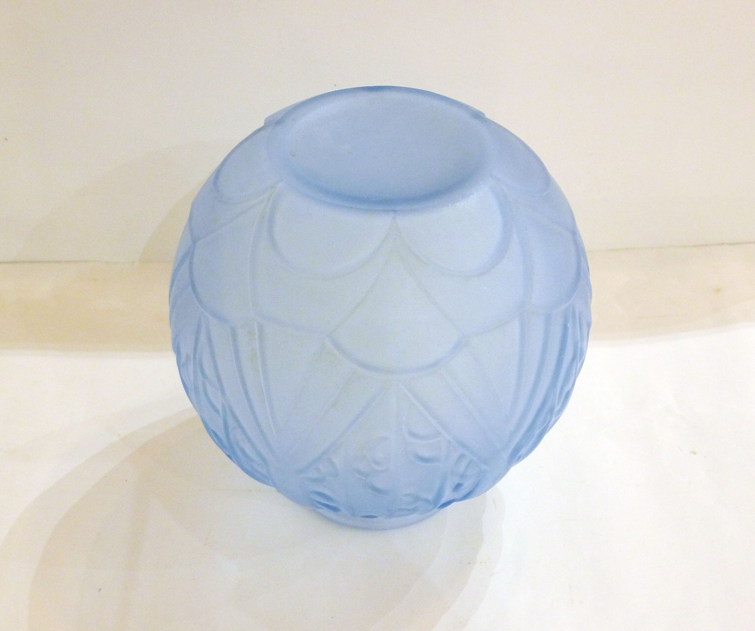 Art Deco ball vase, frosted blue glass