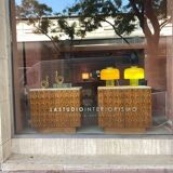 Contemporary Pair of Italian Sideboards Made of Solid Wood and Travertine