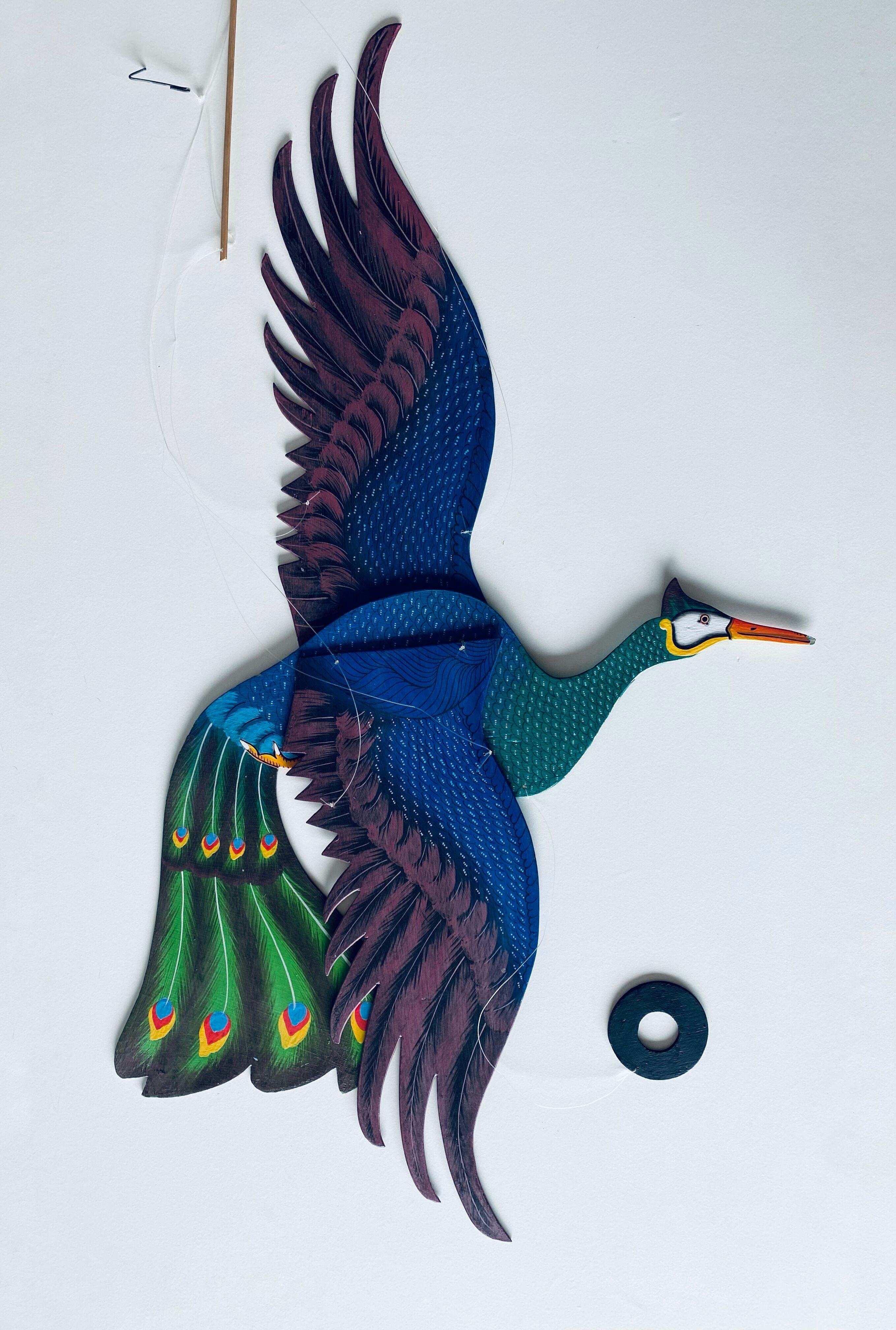Wooden peacock to hang, mobile peacock