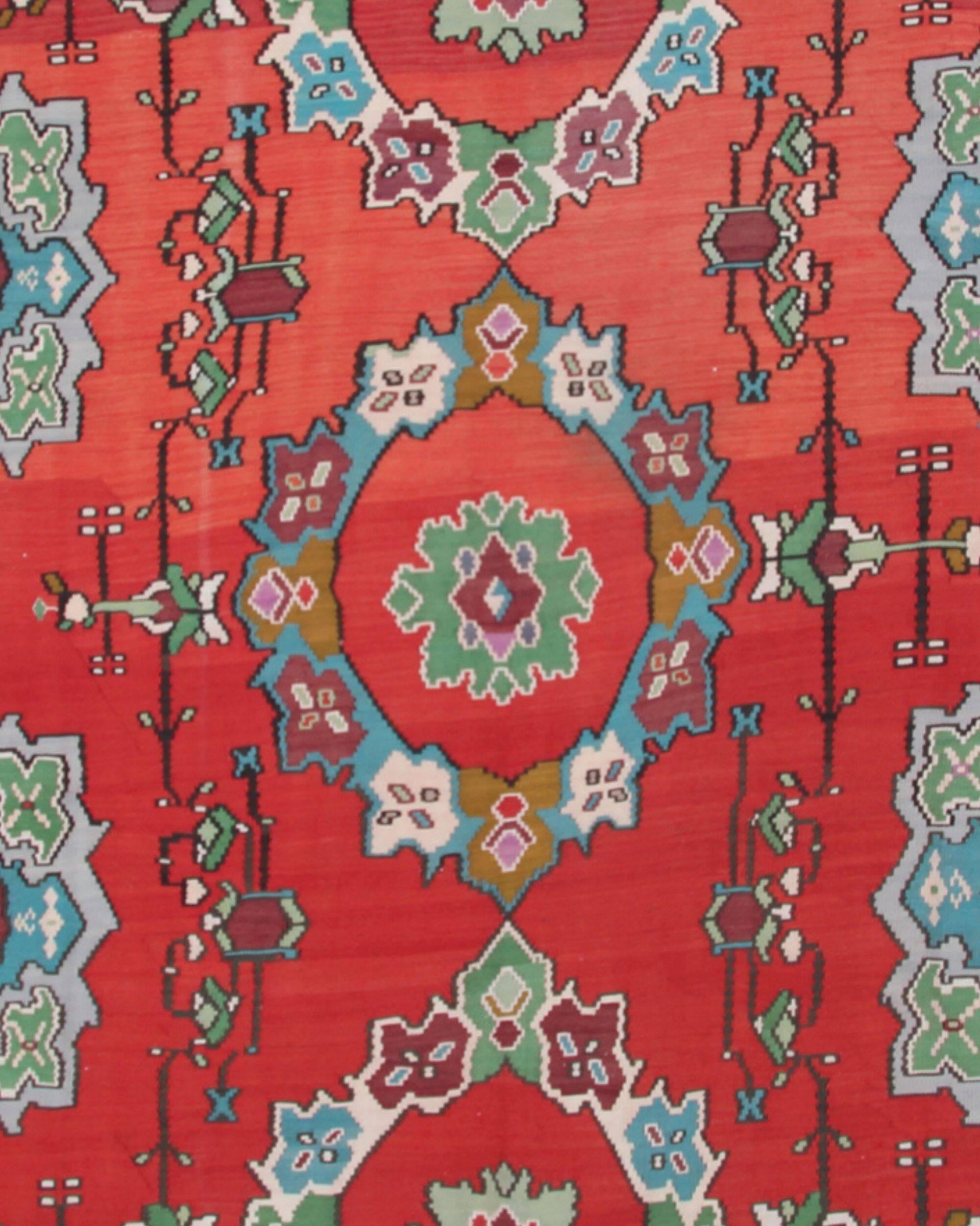 Red Floral Kilim Rug, Moldovian Handmade Wool Flatweave 287x207cm