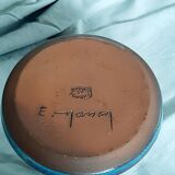 Blue stoneware candlestick signed Emile Masson