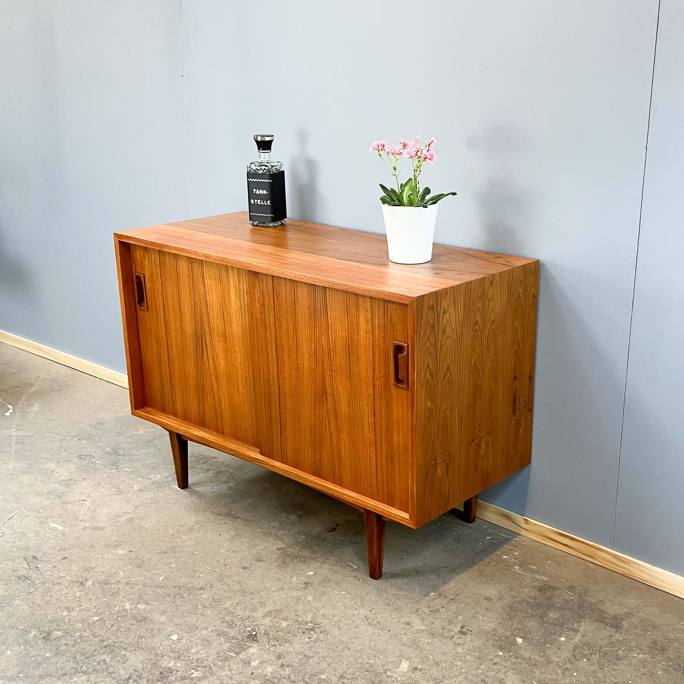 Small sideboard with sliding doors, teak, 1960s