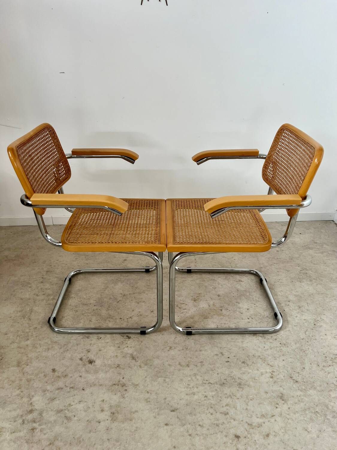 Lot 2 vintage Cesca B64 armchairs design Marcel Breuer 1970 Made in Italy light wood