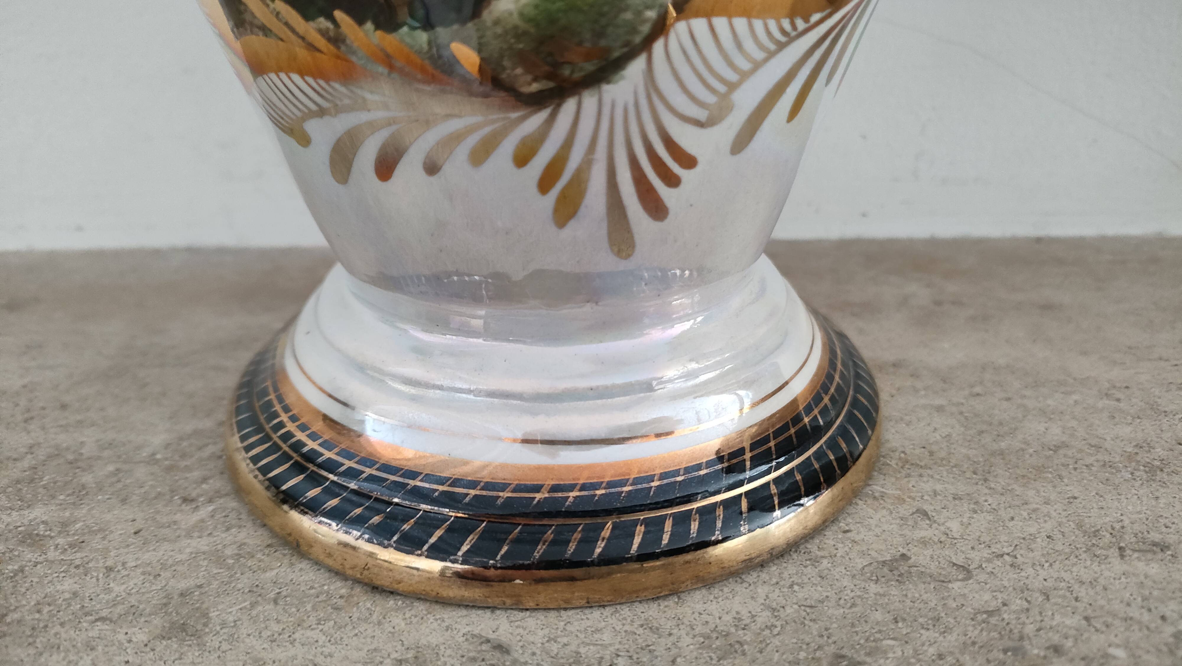 Pair of peacock vases by Hubert Bequet - Pearly ceramic - Belgium - 60s