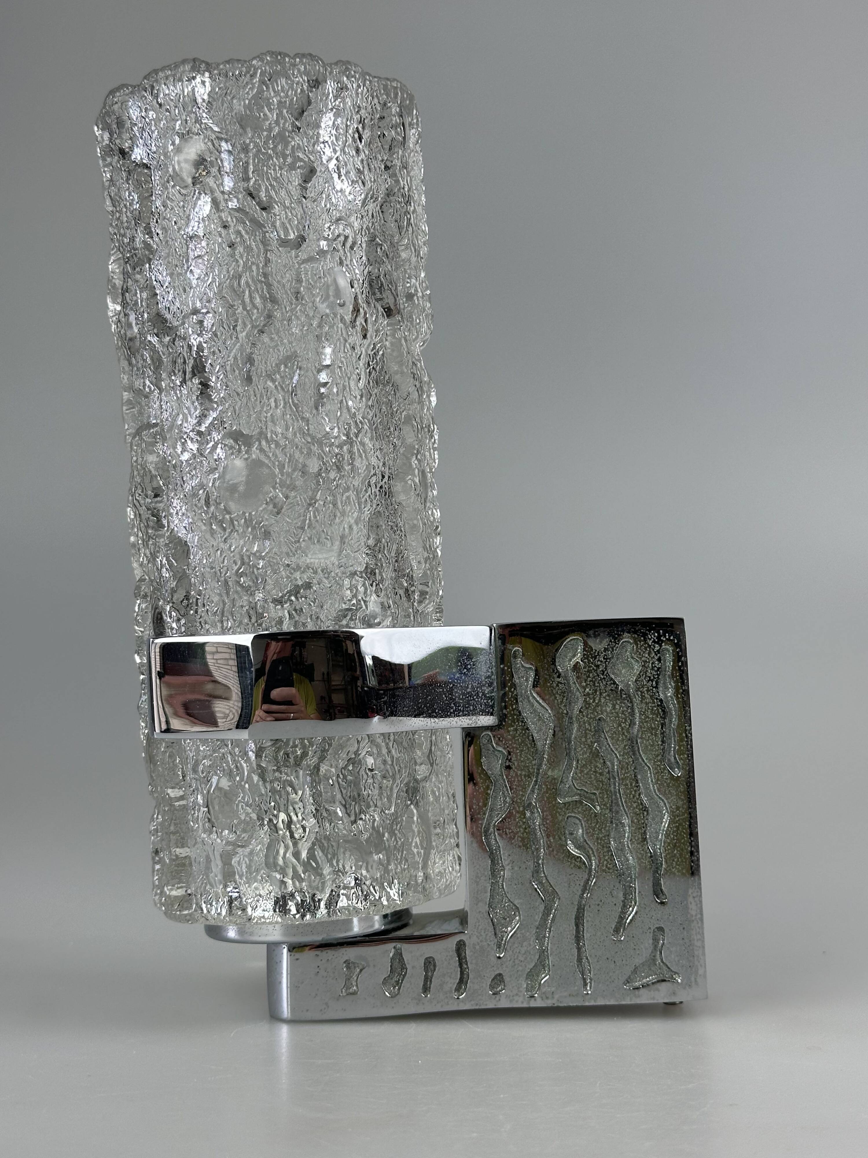 1960s/70s Wall Lamp in Glass & Chrome, Brutalist German Design