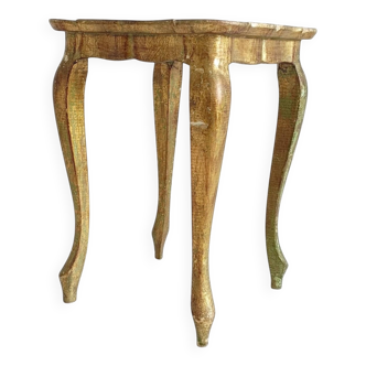 Rococo Revival Gilt Side Table, Light Turquoise, Italy, 1950s Design