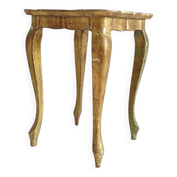 Rococo Revival Gilt Side Table, Light Turquoise, Italy, 1950s Design