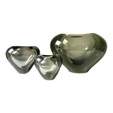 Set of 3 heart shaped Holmegaard crystal vases by Per Lutken
