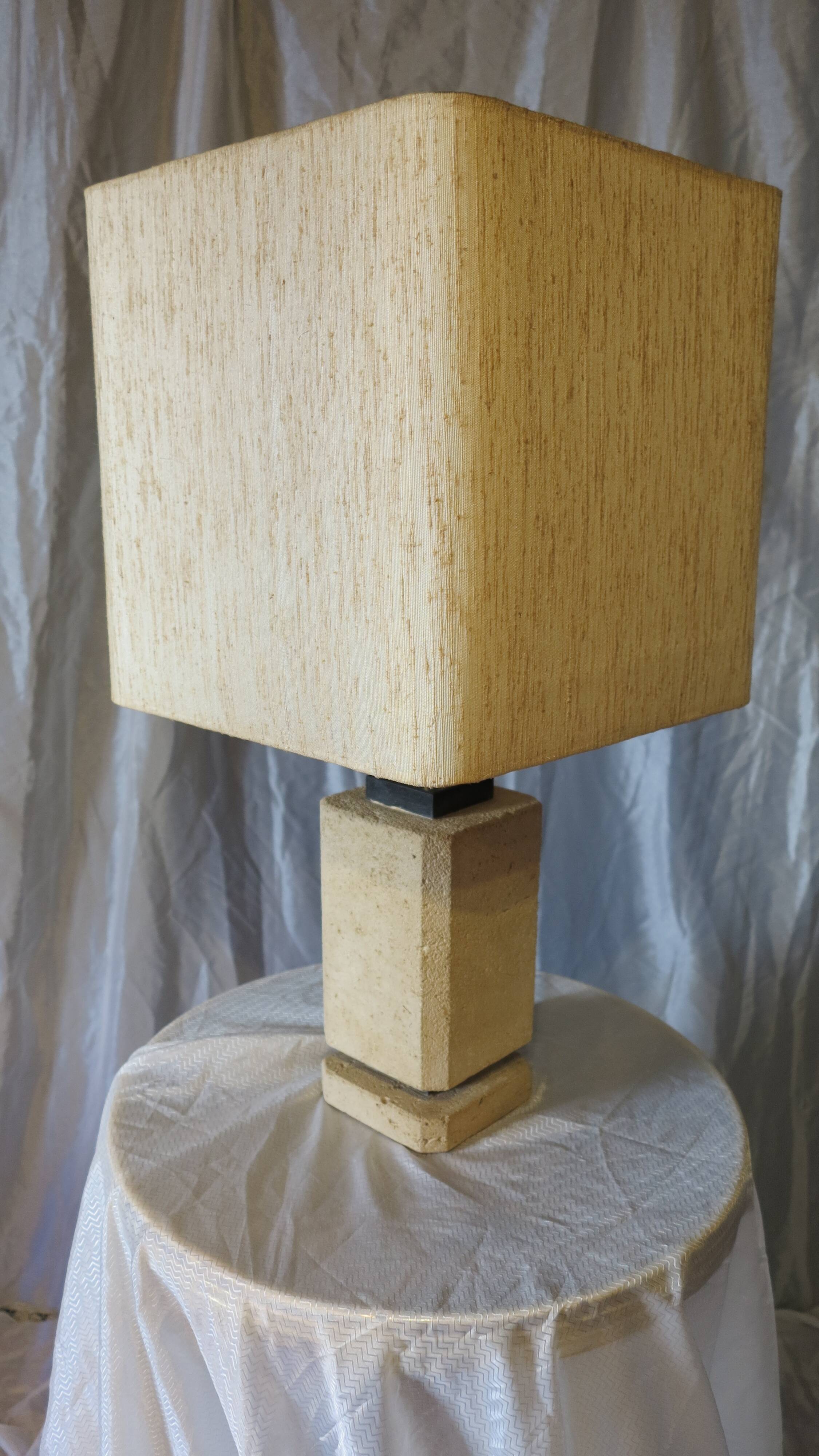 Stone, black marble and mottled silk table lamp
