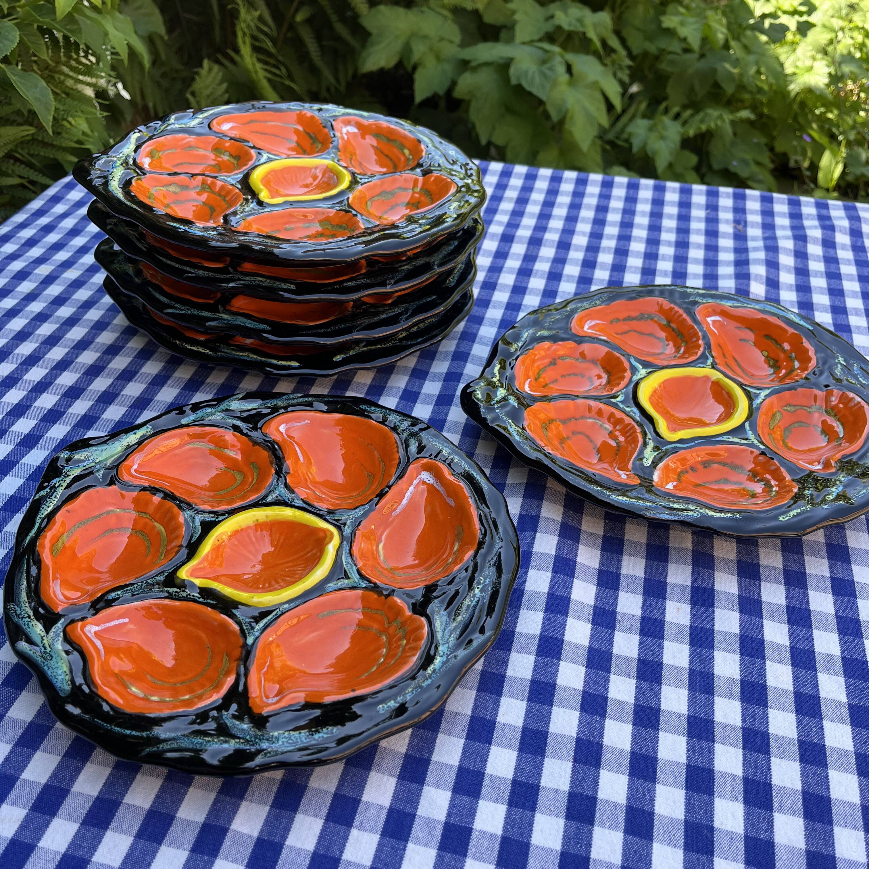Set of 6 vintage oyster plates Gabriel Fourmaintraux 1960’s