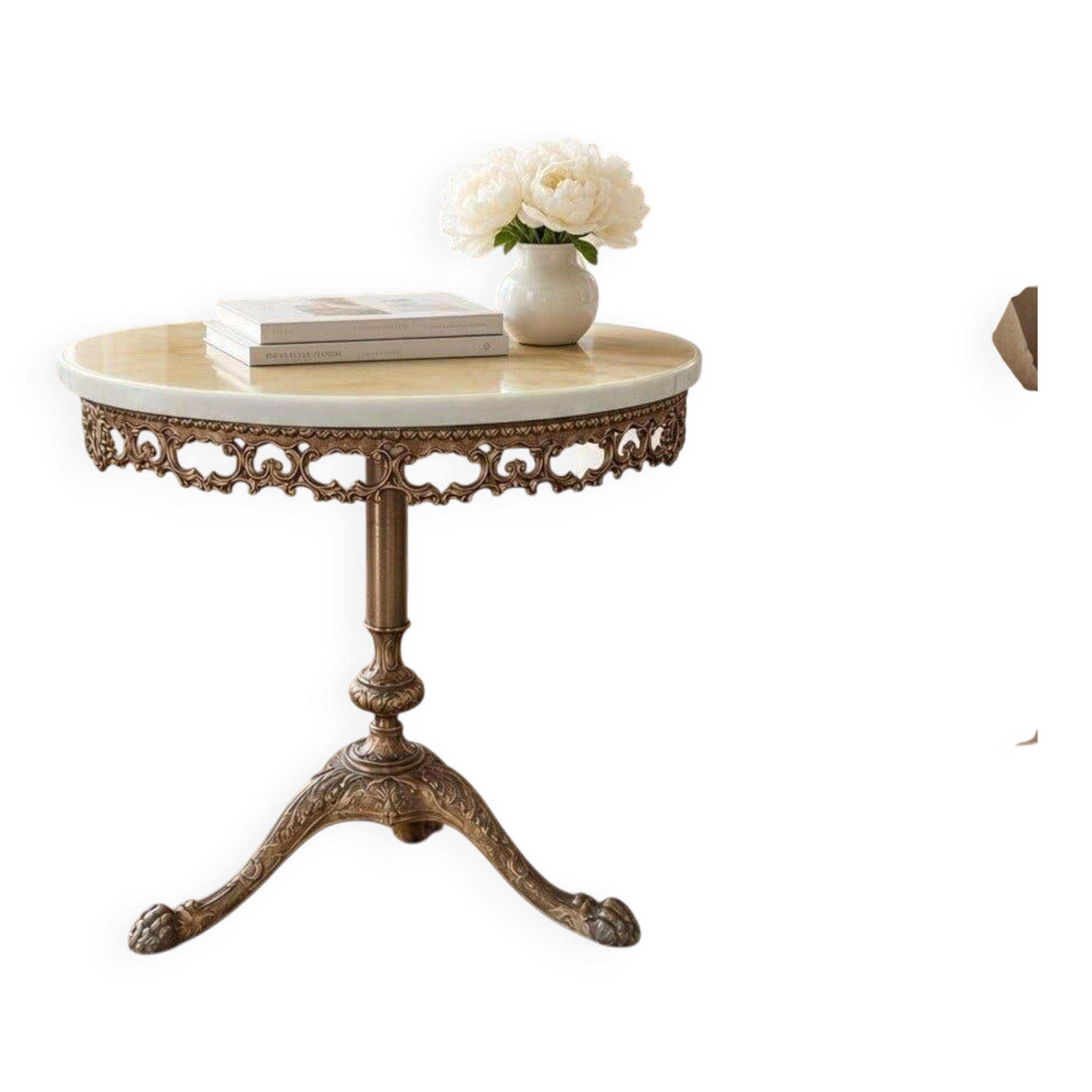 Table d'appoint/table basse vintage en laiton avec plateau en onyx
