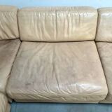 Canapé-lit/méridienne De Sede DS76 en cuir beige, années 1970