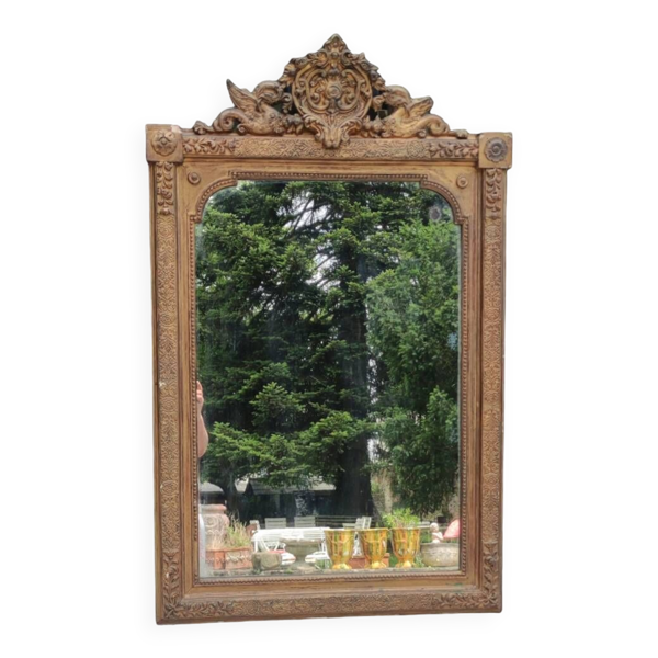 Ancien miroir doré à fronton