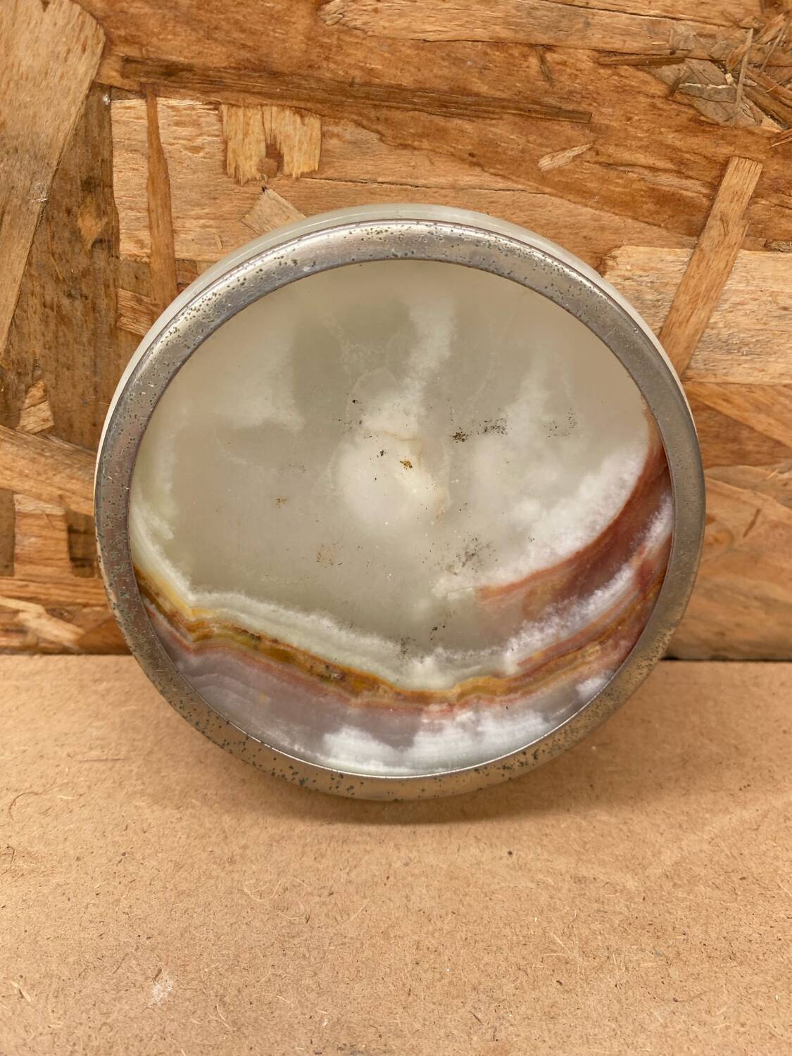 Antique Alabaster Ashtray + Brass Surround Vintage Smoker Accessories #B181