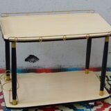 Rolling table vintage and design 1950, wood and gold metal
