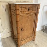 Bedside table / nightstand in pitchpin pine wood and bamboo with marble top