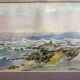 Aquarelle Sur Papier JEAN MOREL Vue Bord De Mer + Cadre Bois Blanc Vintage