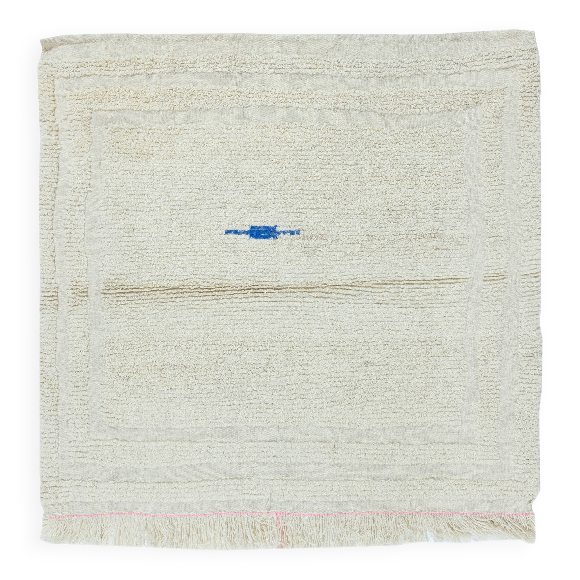 Minimalist Vintage Handmade Turkish Tulu Accent Rug Made of Undyed Beige Wool