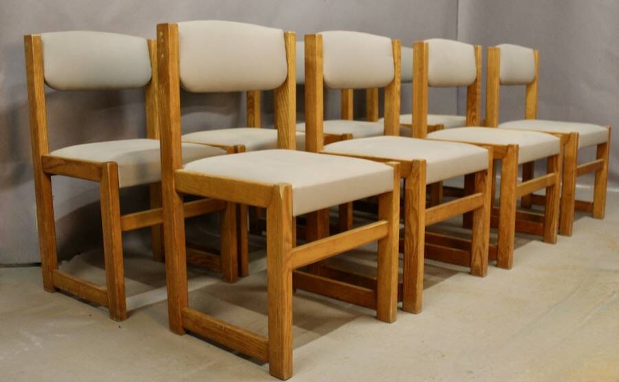 Set of 8 Brutalist Dining Chairs, 20th Century