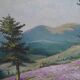 Painting heather landscape with mountain and village signed cf. anglade