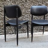 Coppia di sedie cassina da ufficio vintage in pelle nera, italia 1950, ottimo stato.