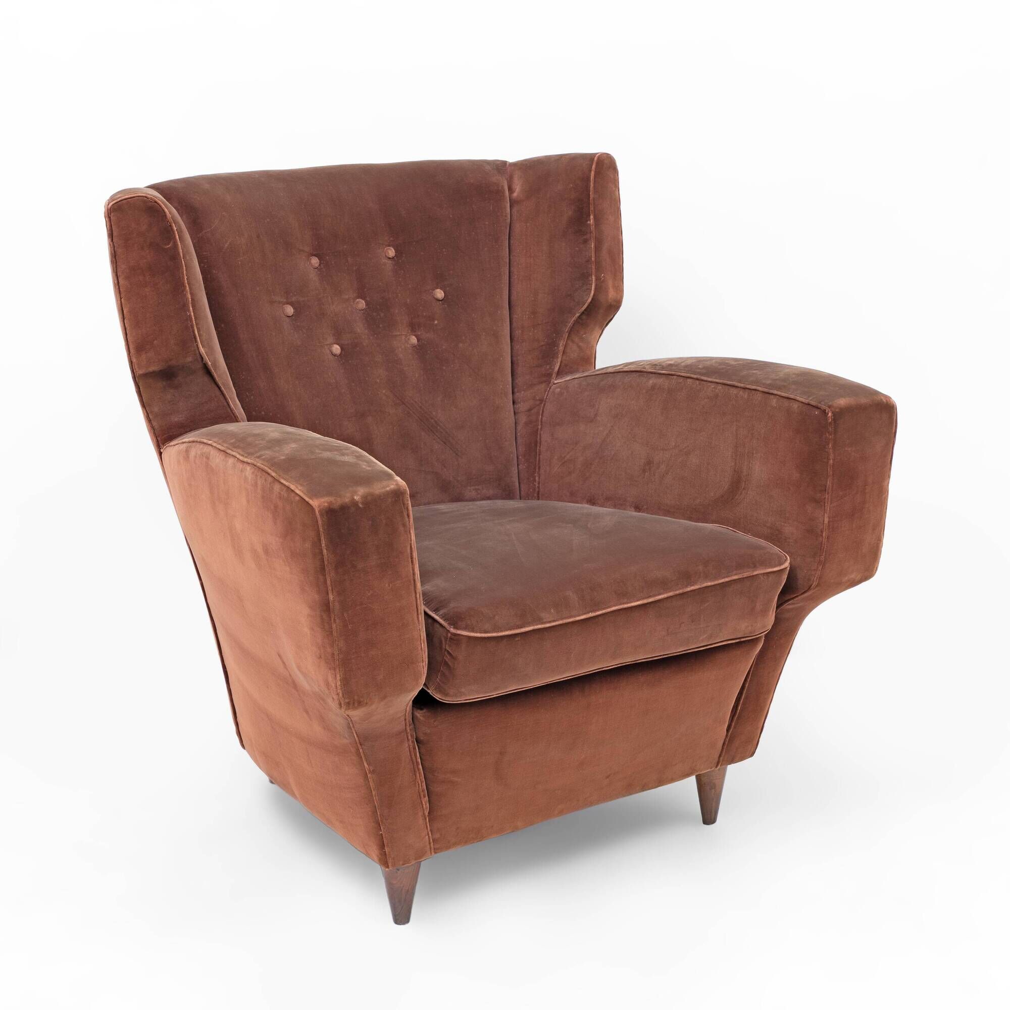Melchiorre Bega Italian Mid-Century Velvet Armchairs, 1950s, Pair