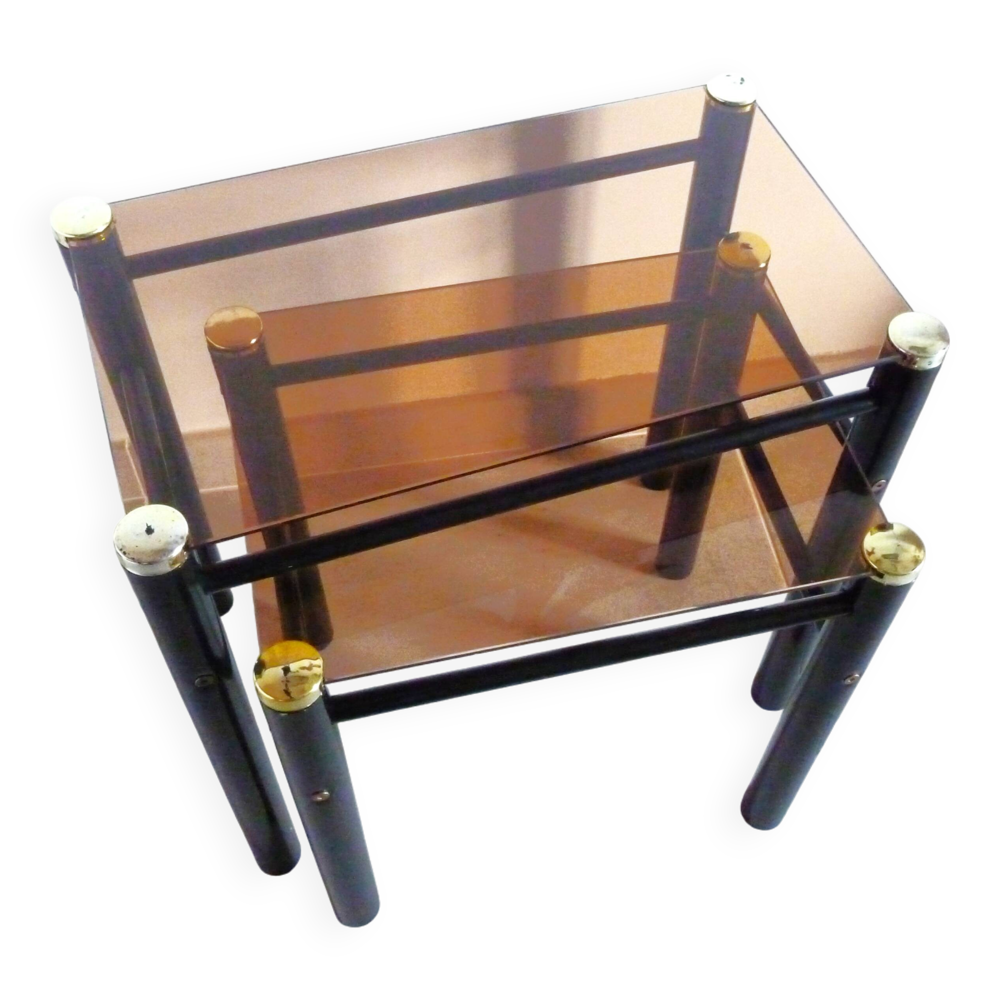 2 glass and chrome side tables, glass and metal coffee tables